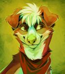  2014 ambiguous_gender brown_body brown_fur canid canine canis digital_media_(artwork) domestic_dog feral fur headshot_portrait jjeniac mammal portrait smile solo wite_fur 