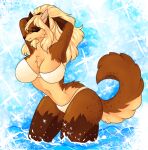  bra breasts cassielink clothing digital_drawing_(artwork) digital_media_(artwork) female fluffy fluffy_tail hair happy hi_res pinup pose smile solo underwear water 