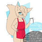  1:1 5_fingers absurd_res anthro apron apron_only biped canid canine clothed clothing digital_media_(artwork) english_text fennec fidda_gracepaws_(character) fiddagracepaws_(artist) fingers flat_chested fox fur girly hair hi_res i_mean_breast_milk looking_at_viewer male mammal meme mostly_nude simple_background smile solo standing text 