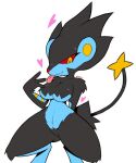  &lt;3 5:6 anthro anthrofied black_body black_fur blue_body blue_fur blush bodily_fluids breasts crouching fangs featureless_breasts featureless_crotch female fur luxray nintendo pok&eacute;mon pok&eacute;mon_(species) pok&eacute;morph saliva solo sweat tongue tongue_out video_games x-red 