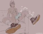  anthro bodily_fluids clothing converse ejaculating_cum ejaculation erection eyes_closed footwear hi_res humanoid hyaenid hybrid male mammal masturbation nipples shoes sneakers socks solo spotted_hyena swad_parcey swadpewel unknown_artist 