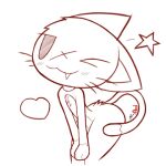  &lt;3 1:1 ambiguous_gender anthro bent_over black_and_white blush butt cute_fangs domestic_cat fangs felid feline felis looking_at_viewer low_res mammal monochrome one_eye_closed pose signature simple_background smile solo standing star white_background wink x-red x-red_(character) 