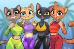  2021 absurd_res anthro black_body black_fur blue_eyes bodily_fluids bra breast_size_difference breasts brown_body brown_eyes brown_fur catty_baby cc_cat cleavage clothed clothing domestic_cat ear_piercing ear_ring felid feline felis female fur gg_wild green_eyes group hi_res looking_at_viewer mammal midriff multicolored_body multicolored_fur open_mouth orange_body orange_fur piercing siroc sports_bra sweat sweatdrop tan_body tan_fur teeth tiger_lily_(tito_lizzardo) tito_lizzardo_and_catty_b tongue tongue_out two_tone_body two_tone_fur underwear yellow_eyes yellow_sclera 
