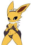  anthro anthrofied blush bodily_fluids bottomwear bra breasts clothed clothing clothing_lift eeveelution female fur jolteon navel nintendo panties pok&eacute;mon pok&eacute;mon_(species) pok&eacute;morph skirt skirt_lift solo sweat underwear video_games white_body white_fur x-red yellow_body yellow_fur 