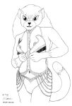 1995 anthro areola bernard_doove clothing dipstick_tail felid female fur greyscale hair harem_outfit mammal markings monochrome multicolored_tail navel open_mouth panties solo tail_markings underwear undressing 