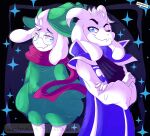  2018 amanddica anthro asriel_dreemurr blue_clothing boss_monster bovid caprine clothing cosmic_background crossed_arms deltarune duo eyewear glasses goat green_clothing hat headgear headwear hi_res male mammal one_eye_closed purple_clothing ralsei scarf smile starry_background undertale undertale_(series) video_games white_clothing 