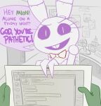  animatronic anon anthro bonnie_(fnaf) bow_tie buckteeth crossgender duo english_text eyelashes fan_(disambiguation) female first_person_view five_nights_at_freddy&#039;s lagomorph leporid machine mammal rabbit robot tablet teeth text unknown_artist video_games weaver_bonnie 