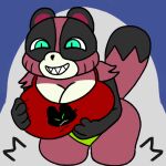  1:1 anthro breast_grab breasts canid canine cartoon_network clothing female hand_on_breast hi_res leaning leaning_forward mammal mao_mao:_heroes_of_pure_heart mega_milk meme raccoon_dog redriver24816_(artist) simple_background solo tanuki tanya_keys thong topwear underwear 