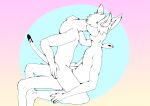  absurd_res anthro domestic_cat duo felid feline felis gradient_background hi_res kissing lagomorph leporid love making_out male male/male mammal on_lap rabbit relaxing rsanimations_(artist) sex simple_background sitting_on_lap 