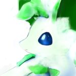  1:1 ambiguous_gender blue_eyes blue_sclera eeveelution feral fur fur_markings green_body hi_res leafeon mammal markings nintendo pok&eacute;mon pok&eacute;mon_(species) simple_background simple_eyes snoiifoxxo solo video_games white_background white_body white_fur 