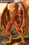  anthro belly_scales big_legs clark claws desert detailed detailed_background digital_drawing_(artwork) digital_media_(artwork) dragon drakaar english_text full-length_portrait gem hi_res horn humanoid light lighting male muscular muscular_anthro muscular_legs muscular_male nude patreon portrait red_body red_scales reptile ruby_(gem) scales scalie shaded signature smile solo text unusual_anatomy url watermark wings 
