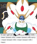  annoyed anthro anthrofied apron big_breasts breast_squish breasts clothing digital_media_(artwork) english_text female green_apron hi_res huge_breasts hyper i_mean_breast_milk legendary_pok&eacute;mon looking_at_viewer meme nintendo pok&eacute;mon pok&eacute;mon_(species) pok&eacute;morph reddandwhyte solgaleo solo squish starbucks text video_games 