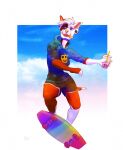  action_pose anthro beverage bubble_tea canid canine canis cira_nova clothed clothing domestic_dog ear_piercing facial_piercing female fully_clothed gauged_ear hi_res hoodie mammal nose_piercing outside piercing pose septum_piercing skateboarding solo topwear 