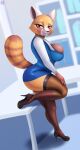  aggressive_retsuko ailurid anthro big_breasts bottomwear breasts clothed clothing female hi_res high_heels legwear looking_at_viewer mammal nexcoyotlgt pencil_skirt red_panda retsuko sanrio skirt solo thigh_highs 