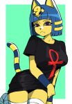  2021 animal_crossing ankh ankha_(animal_crossing) anthro domestic_cat felid feline felis female fur hi_res mammal nintendo solo video_games woogleboy yellow_body yellow_fur 