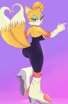  1ndigocat 2021 absurd_res anthro blond_fur blue_eyes breasts butt canid canine crossgender eyelashes female fox hi_res long_eyelashes mammal miles_prower pinup pose rouge_the_bat sega solo sonic_the_hedgehog_(series) thick_thighs tongue 