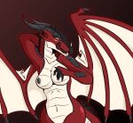  absurd_res anthro areola belly black_areola black_fingers breasts claws countershading dragon ear_piercing ear_ring female gradient_background hand_on_breast hi_res hirothedragon horn licking licking_lips licking_own_lips looking_at_viewer markings membrane_(anatomy) membranous_wings piercing pyrope_(genericdef) red_background reptile scalie seductive self_lick simple_background skywing_(wof) solo tongue tongue_out western_dragon white_belly wings wings_of_fire yellow_eyes 