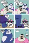  2021 anthro beard belly black_nose blue_body blue_fur blush clothing comic drawing duo english_text eyewear facial_hair fur giant_panda glasses hi_res humanoid_hands male male/male mammal overweight overweight_male polar_bear shirt text thefuzzy_husky topwear ursid ursine white_body white_fur 