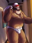  2021 anthro bulge cemagcre clothing digsby_bear facial_hair hi_res male mammal navel nipples overweight overweight_male solo trucker trucker_hat underwear ursid white_clothing white_underwear 