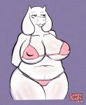  2020 anthro big_breasts bovid bra breasts candy_tooth_(artist) caprine cleavage clothed clothing embarrassed female frown goat hi_res huge_breasts mammal nipple_outline panties simple_background slightly_chubby solo toriel undertale undertale_(series) underwear video_games 