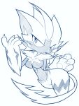  3:4 anthro blue_and_white breasts claws fangs featureless_breasts featureless_crotch female legendary_pok&eacute;mon monochrome nintendo open_mouth pok&eacute;mon pok&eacute;mon_(species) solo video_games wide_hips x-red zeraora 