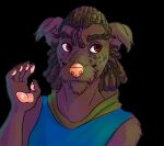  2019 anthro canid canine canis cira_nova domestic_dog dreadlocks looking_aside male mammal puli red_eyes smile solo waving_hand 