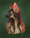  2021 anthro black_nose brown_hair canid canine digital_media_(artwork) eyebrows eyelashes fur hair hauringu heron_(cagelight) long_hair male mammal maned_wolf nipples smile solo striped_body striped_fur stripes 