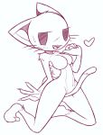  &lt;3 anthro breasts fangs featureless_breasts featureless_crotch felid feline female kneeling mammal monochrome navel open_mouth solo tail_between_legs x-red x-red_(character) 