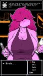  2021 anthro anthro_focus antlers apron apron_only big_breasts blush breasts bruh cleavage clothed clothing deltarune digital_media_(artwork) duo english_text female female_focus hair hair_over_eyes hi_res horn huge_breasts i_mean_breast_milk meme mostly_nude noelle_holiday non-mammal_breasts psychogoat purple_hair reptile scalie shaded side_boob solo_focus susie_(deltarune) text text_box undertale_(series) video_games wide_hips 
