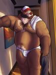  2021 anthro armpit_hair beard body_hair cemagcre chest_hair clothing digsby_bear facial_hair hi_res male mammal navel nipples overweight overweight_male solo trucker trucker_hat underwear ursid white_clothing white_underwear 