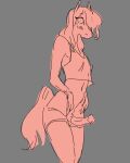  animal_genitalia animal_penis anthro blush bottomwear clothed clothing coral_(tabuley) equid equine equine_penis genitals girly grey_background hair horse hotpants long_hair looking_at_viewer male mammal monochrome penis poking_out portrait shirt shorts simple_background solo standing tabuley tank_top three-quarter_portrait topwear 