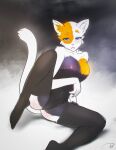 absurd_res anthro arched_eyebrow big_breasts blush breasts camel_toe clothing delilah_delcat domestic_cat felid feline felis female hi_res legwear lingerie looking_at_viewer mammal prnbillion solo stockings thigh_highs tricolor_fur 