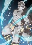  abs accessory anthro barazoku biceps canid canine canis clothing fur headband hi_res horkeukamui ioenami88 lifewonders male mammal muscular muscular_anthro muscular_male nipples pecs solo tokyo_afterschool_summoners video_games white_body white_fur wolf 