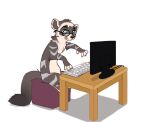  2021 animated blue_eyes computer cooper_mordaut domestic_ferret eyewear eyewear_only fur furniture glasses glasses_only keyboard male mammal monitor mustela mustelid musteline nude short_playtime sitting solo table tongue tongue_out true_musteline tuwka typing 