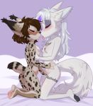  anthro arctic_fox bed big_butt black_pawpads blush bodily_fluids bpinp breasts brown_hair butt canid canine claralaine duo ember_(nightdancer) eyes_closed felid feline female female/female fingering fox french_kissing fur furniture grey_body grey_fur hair hi_res kissing kneeling long_hair long_tail lynx makeup mammal mascara multicolored_hair nipples nude pawpads paws piercing purple_hair saliva saliva_string scar sex short_hair short_tail slim small_breasts tattoo teenager tongue tongue_piercing two_tone_hair white_body white_fur white_hair young zaire_(nightdancer) 