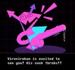  absurd_res arrow arrow_pointing_to_crotch balls big_penis blue_body blush blush_lines bodily_fluids deltarune dialogue dialogue_box directional_arrow dizzy_eyes dripping eftiinsfw english_text genital_fluids genitals hi_res huge_penis hyper hyper_genitalia hyper_penis male multicolored_body open_mouth penis pink_body precum precum_drip shadow smile solo text throbbing throbbing_penis undertale_(series) unusual_anatomy vein veiny_penis video_games virovirokun 