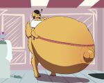  5:4 anthro belly big_belly bird_dog breasts canid canine canis derrysome domestic_dog female golden_retriever hair hunting_dog hyper hyper_belly hyper_pregnancy mammal pregnant retriever solo tape_measure 