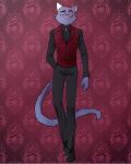  anthro azros_(oc) bottomwear clothed clothing demon digital_media_(artwork) dress_pants dress_shirt dress_shoes eyewear fan_character felid footwear fur glasses hair hazbin_hotel helluva_boss hi_res kasuouhart looking_at_viewer male mammal pants red_hair shirt shoes solo standing topwear vest 