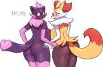  &lt;3 accessory anthro artply big_breasts big_butt blush braixen breast_squish breasts breasts_frottage butt duo eyewear female glasses hair_accessory hairpin hand_on_butt hi_res looking_at_another nintendo pink_eyewear pink_glasses pok&eacute;mon pok&eacute;mon_(species) pok&eacute;morph rear_view rosse_marie_(artply) smile squish video_games wide_hips zabrina_(afc) zorua 