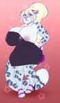  alexandria_(spyingredfox) anthro areola areola_slip big_breasts black_clothing black_dress breasts chocochipviv clothing dress felid female hair hi_res high_heels huge_breasts mammal pantherine purple_areola purse snow_leopard solo 