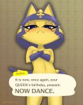  absurd_res animal_crossing ankha_(animal_crossing) ankha_zone anthro blush convenient_censorship crossed_arms dialogue dialogue_box domestic_cat english_text exposure_variation felid feline felis female flat_chested frown header header_box hi_res looking_at_viewer mammal nintendo nude solo text text_header video_games zionworldartist 