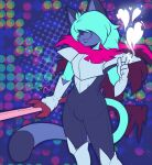  &lt;3 alternate_color anthro armor blue_body blue_fur blue_hair clothing conditional_dnp cosplay deltarune dipstick_tail domestic_cat dotted_background felid feline felis fur gloves hair hair_over_eyes handwear holding_object holding_weapon kris_(deltarune) male mammal markings melee_weapon multicolored_body multicolored_fur multicolored_tail pattern_background percy_(teckworks) scarf siamese simple_background smile solo sword tail_markings teckworks two_tone_body two_tone_fur undertale_(series) video_games weapon 