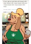  anthro apron apron_only beauty_mark big_breasts bird_dog breasts canid canine canis clothing crayzee609 digital_media_(artwork) domestic_dog english_text female golden_retriever green_apron hair hair_bun hunting_dog i_mean_breast_milk looking_at_viewer lucille_(crayzee609) mammal meme mostly_nude retriever shaded side_boob smile smiling_at_viewer solo starbucks text 