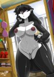  2019 absurd_res anthro black_hair bra breasts cikyla closet clothing female footwear genitals hair hi_res high_heels mammal mephitid nude purple_eyes pussy shoes shonuff skunk solo standing thinking underwear 