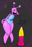 &lt;3 abstract_background ambiguous_gender anthro armless big_dildo blush deltarune dialogue dildo drugs embarrassed flustered fozuna humanoid looking_away open_mouth open_smile pills pink_body pink_skin sex_toy smile solo thick_thighs undertale_(series) video_games virovirokun wide_hips 