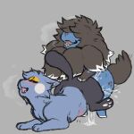  1:1 black_body black_fur blue_body blue_fur bodily_fluids bulge corvidae_creations cuddlebug deino digital_drawing_(artwork) digital_media_(artwork) duo ejaculation female feral fur grey_background male male/female nintendo open_mouth pok&eacute;mon pok&eacute;mon_(species) raised_tail shinx simple_background three-quarter_view video_games 