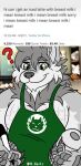  9:18.5 anthro apron apron_only belly_scales canid canine canis clothing crocodile crocodilian crocodylid digital_media_(artwork) english_text green_apron green_eyes hi_res hybrid i_mean_breast_milk kadoo male mammal meme moobs mostly_nude muscular muscular_male nanks_(artist) pecs reptile scales scalie solo starbucks text wolf 