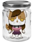  anthro aurelie_spellmire_(character) bottomwear brown_hair clothing digitigrade domestic_cat dregadude ear_tuft felid feline felis female funko_pop! fur hair hi_res jar long_tail mammal orange_body orange_eyes orange_fur shadow skirt solo trapped tuft whiskers 