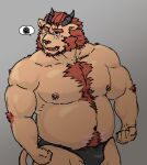  2021 anthro belly black_clothing black_underwear bulge clothing eyewear felid glasses hi_res horn humanoid_hands kemono lion male mammal maron2475 moobs navel nipples overweight overweight_male pantherine simple_background solo underwear 