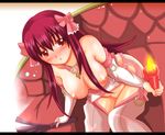  amane_(dream_c_club) blush bow breasts bridal_gauntlets candle collar dream_c_club dream_c_club_(series) hair_bow large_breasts pussy red_eyes red_hair ribbon shiina_you_(tomoshibi) solo thighhighs whip 